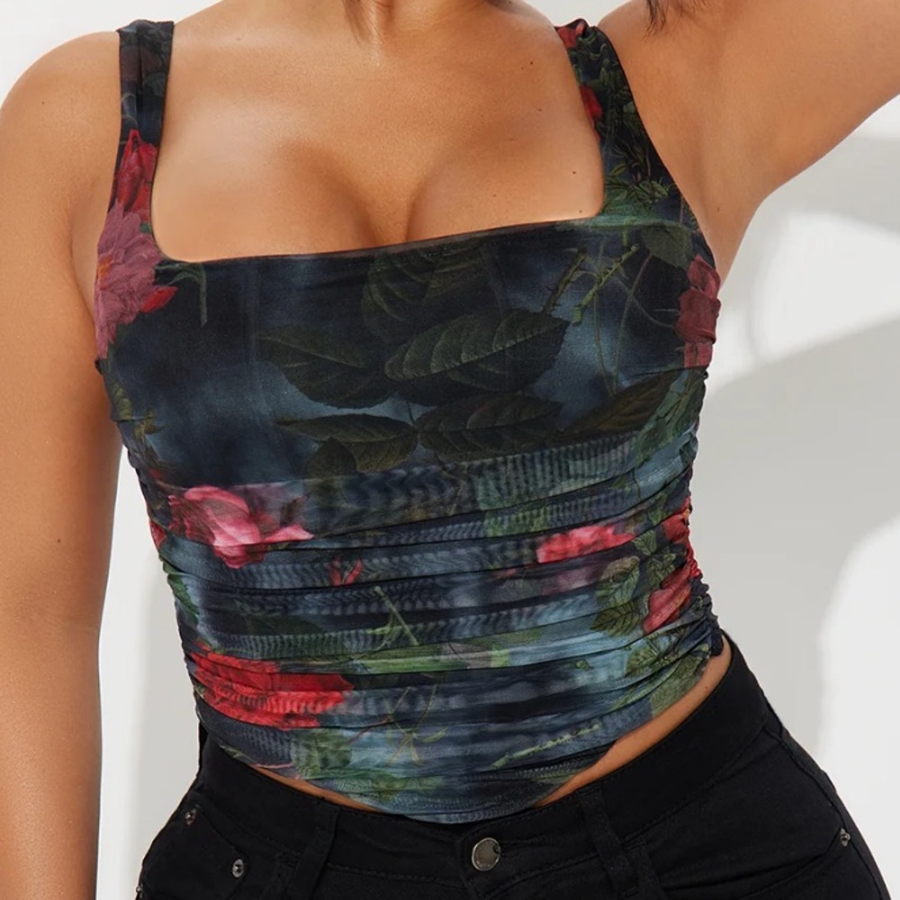 Floral Print Square Neck Top